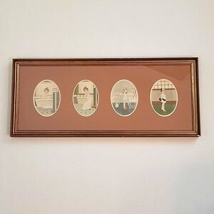 Vintage Art Print Wood Frame with Gold Detail Mauve Matte 23 x 10